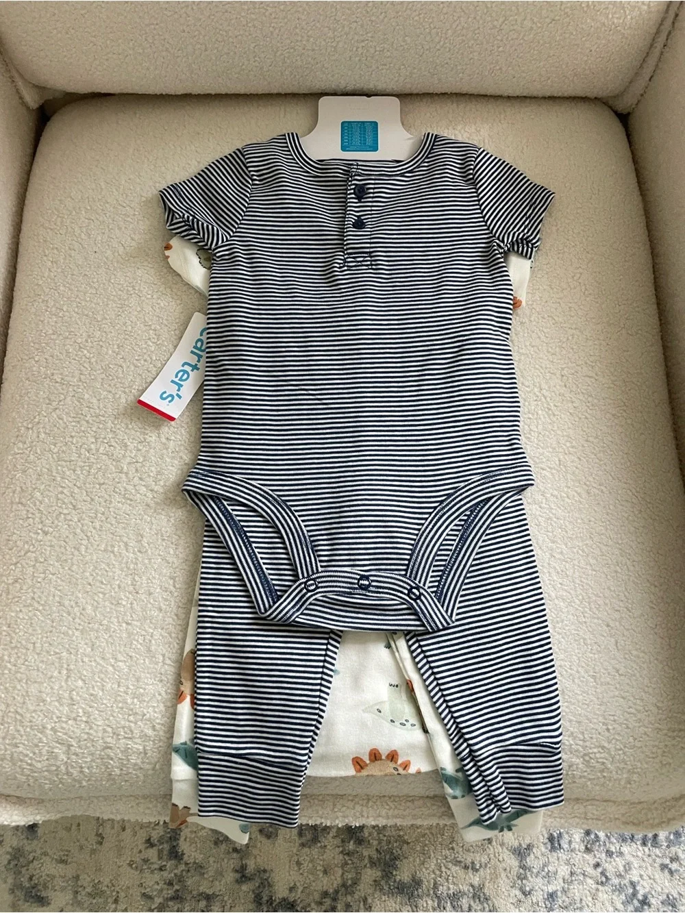 New Carter's Baby Dinosaur & Navy Stripes 4 Piece Set - Short Sleeve & Pants- 9m